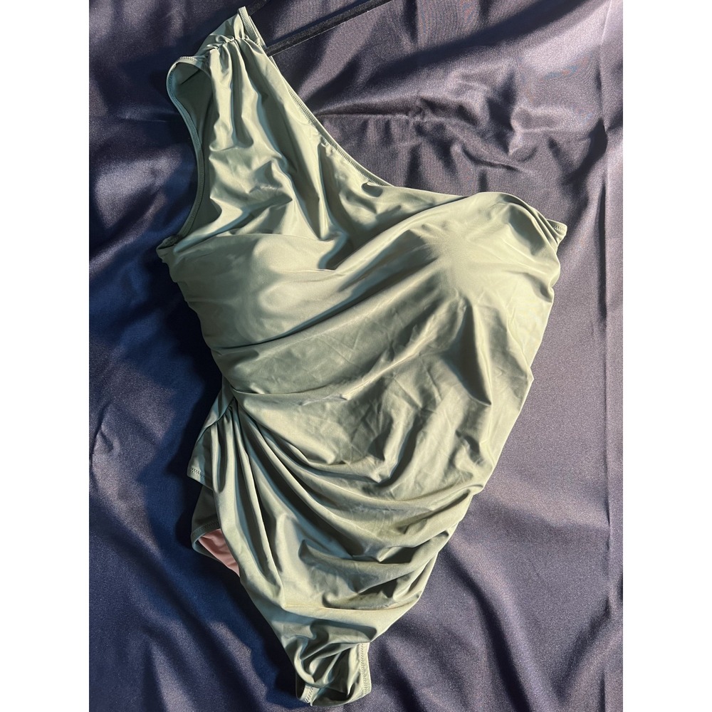 NWT  J.Crew One Shoulder Swimsuit Size  24Green Ruched One-Piece Plus Curvy